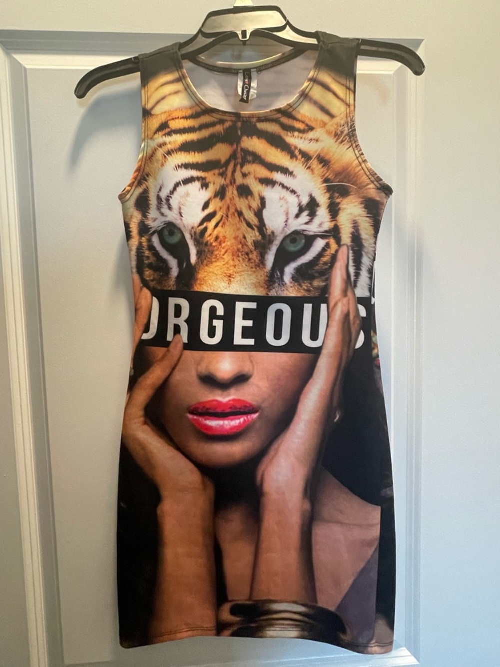Gorgeous Tiger Face Graphic Bodycon Dress- Size M